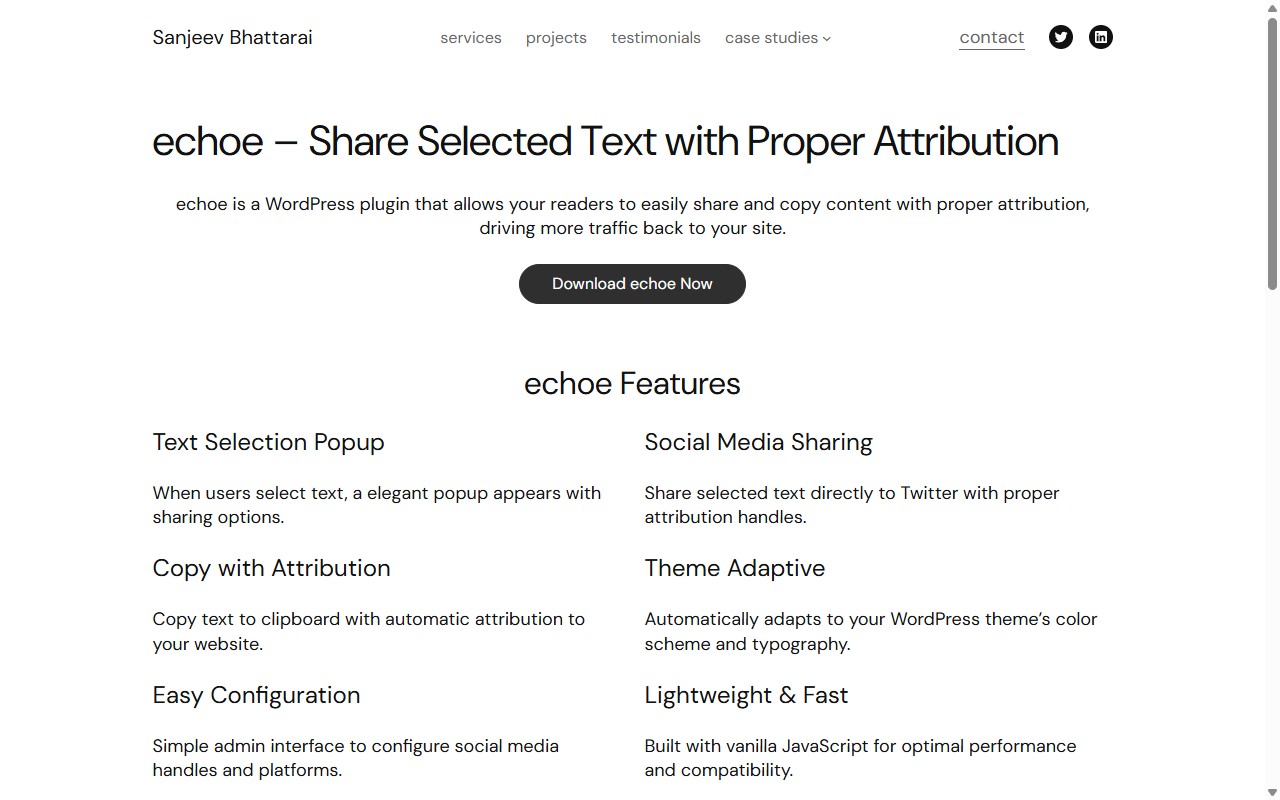 Screenshot of echoe: landing page